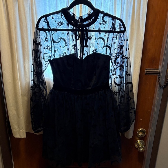 Unique Vintage Dresses & Skirts - Unique Vintage Black Sheer Dress with Celestial Design